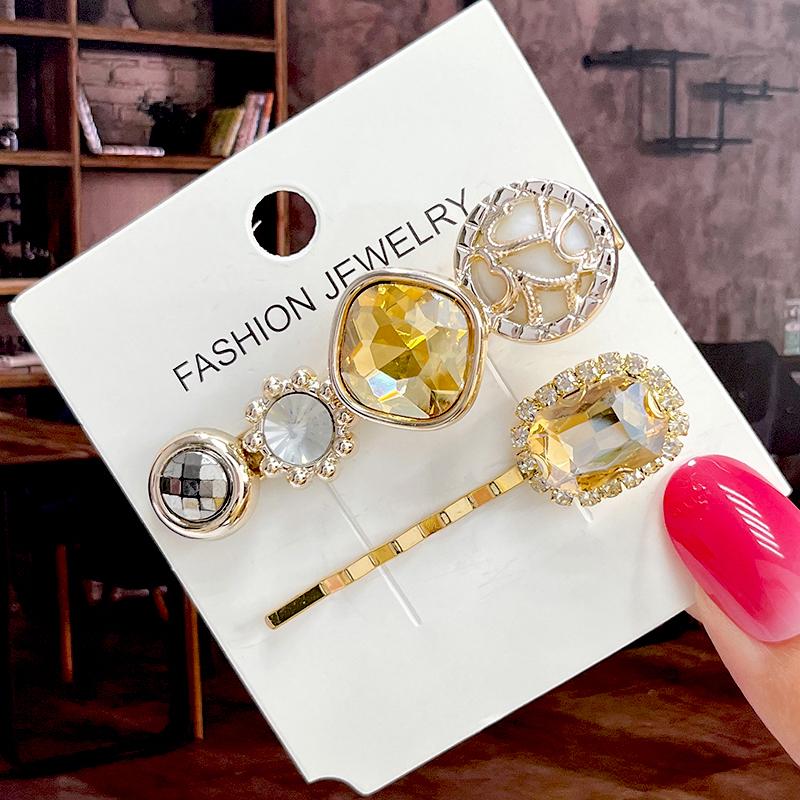 Fashion Shiny Luxury Full Crystal Pearl Women Barrettes Waterdrop Hair Clip Hairgrips Geometric Hair Accessories Korean Headwear