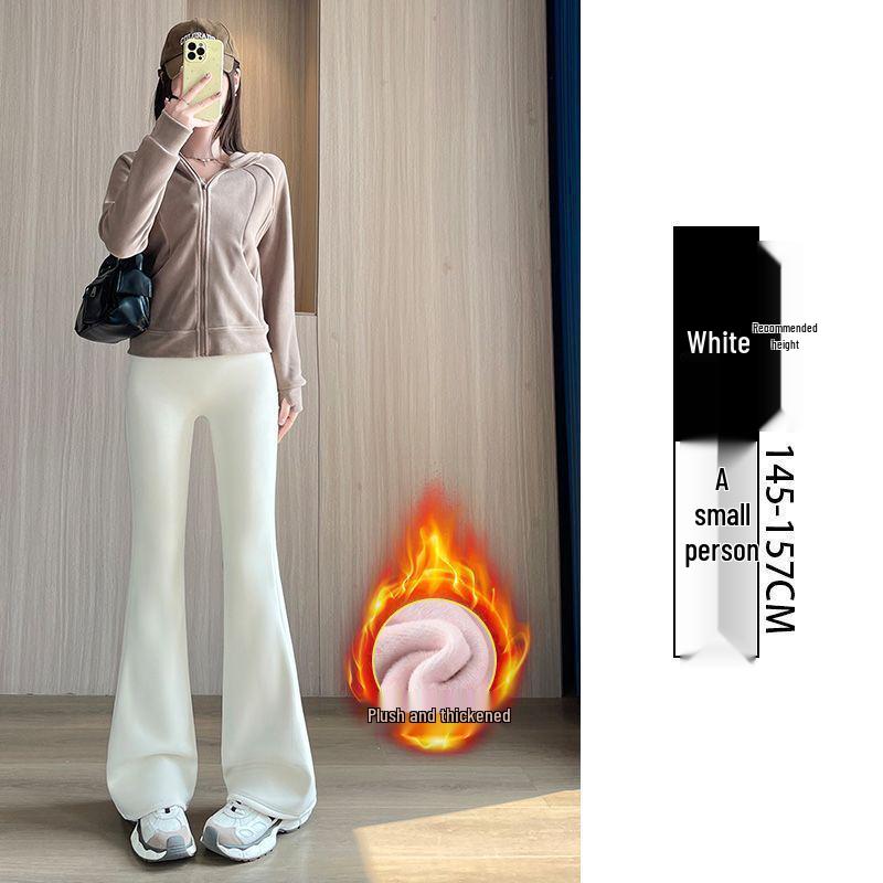 High-Waisted White Shark Pants: Fleece-Lined, Flared, Slimming, and Versatile for Autumn and Winter