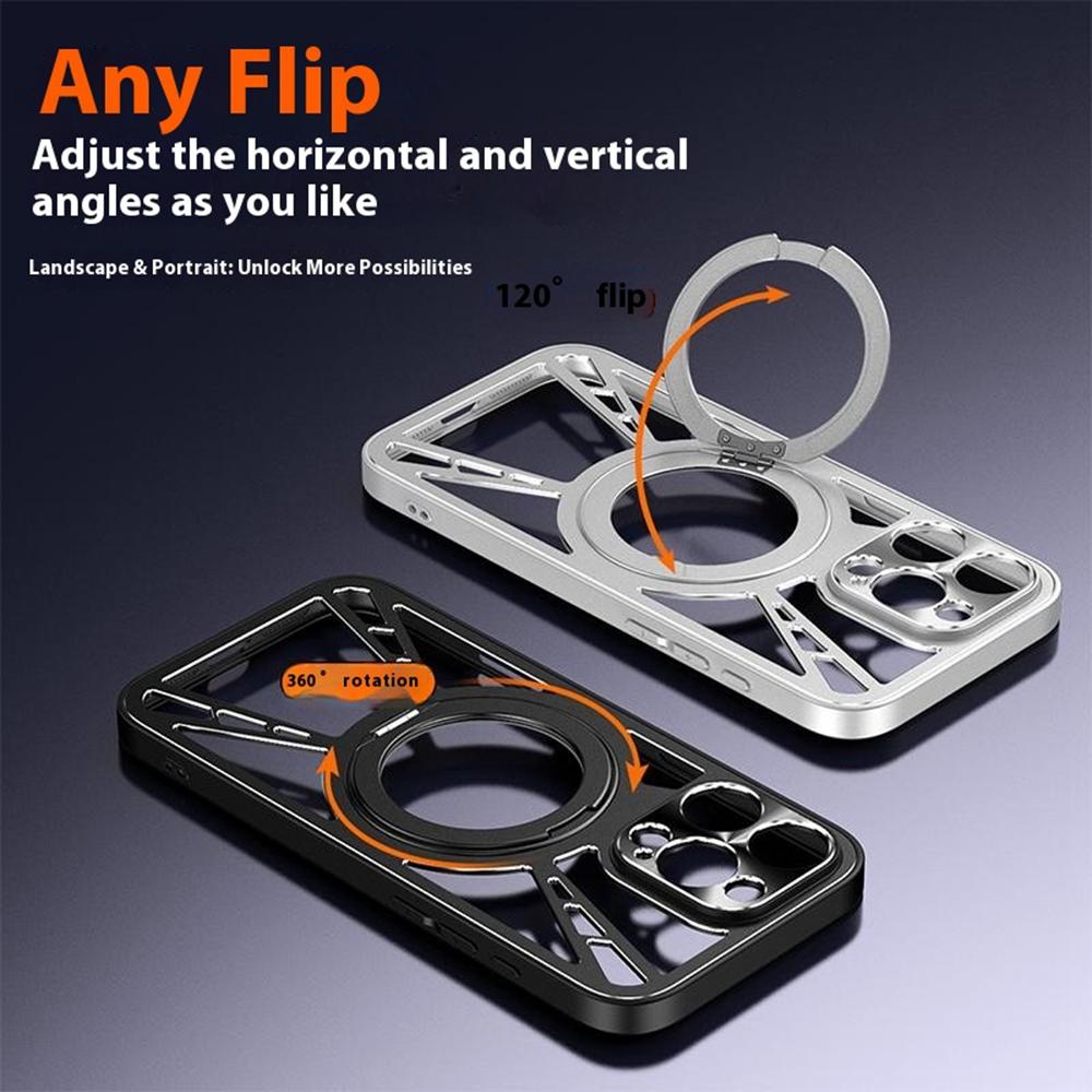 Für iPhone 17 Pro Max Hülle Magnetischer Ständer Hohle Wärmeableitung Silikon+PC+Metall Bumper Handyhülle