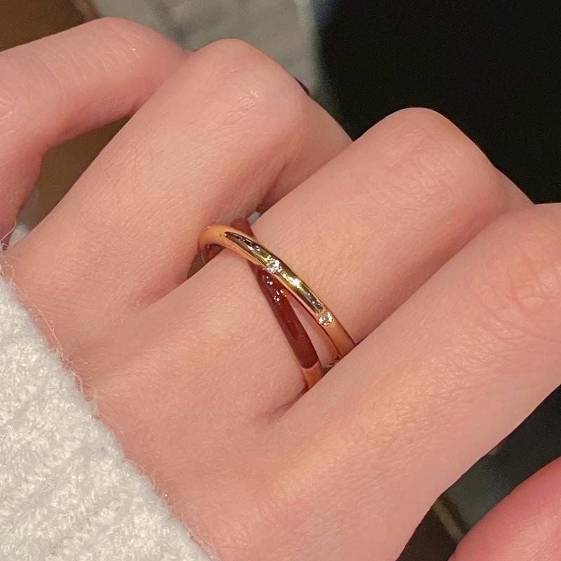 Французский винтажный Анкара Красный эмалевый открытый перстень Женский личностный нишевый премиальный набор Adjustable opening