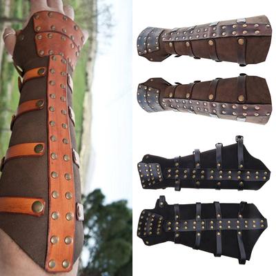 Cosplay Props Vintage PU Wide Bracers Tie Arm Armor Cuffs Adjustable Width Medieval Wristband Multiple Color Wristband