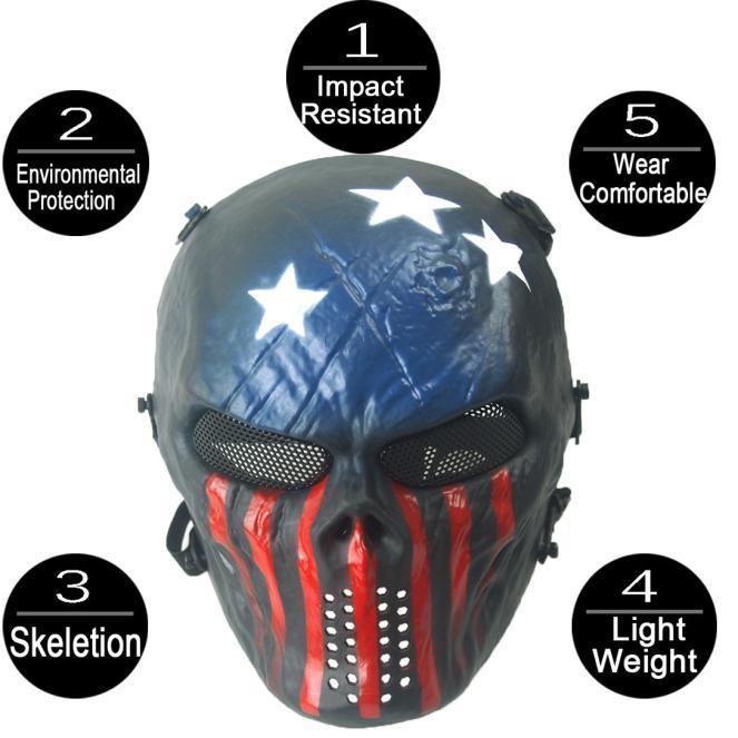 Airsoft Paintball Full Face Skull Skeleton CS Mask Tactical Military Halloween