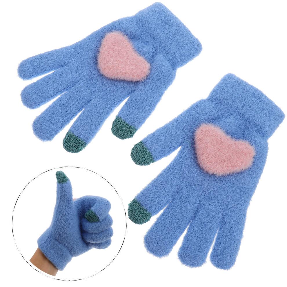 1 Pair Heart Knitting Winter Gloves Thicken Touchscreen Knitted