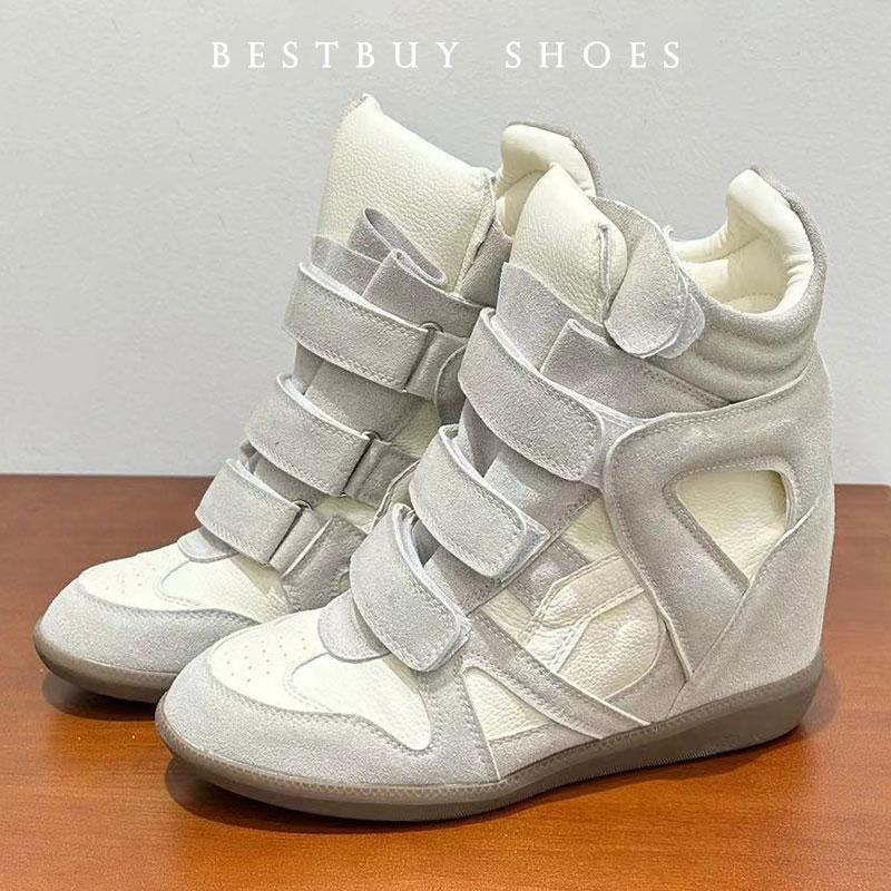 Nowe Damskie Sneakersy z Zamszowej Skóry Zapinane na Rzep Buty Turystyczne Casualowe Buty Sportowe Zwiększające Wzrost o 8 CM Jesienne Okrągły Nosek Botki do Kostki