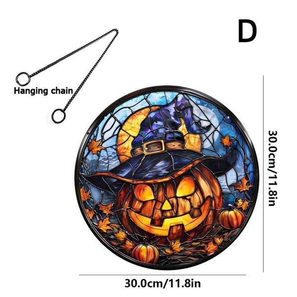 Halloween Luminous Acrylic Circular Design Pumpkin Black Cat Hanging Wall Porch Home Decoration Window Pendant