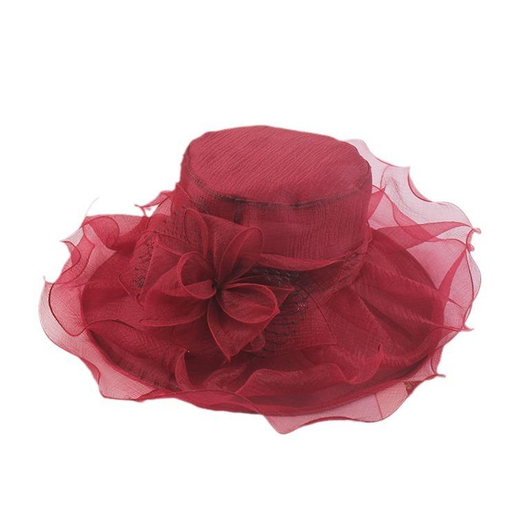 Hat Women'S Summer New Anti-Ultraviolet Beach Sun Hat Organza Flower Sun Hat Big Edge Mesh Top Hat