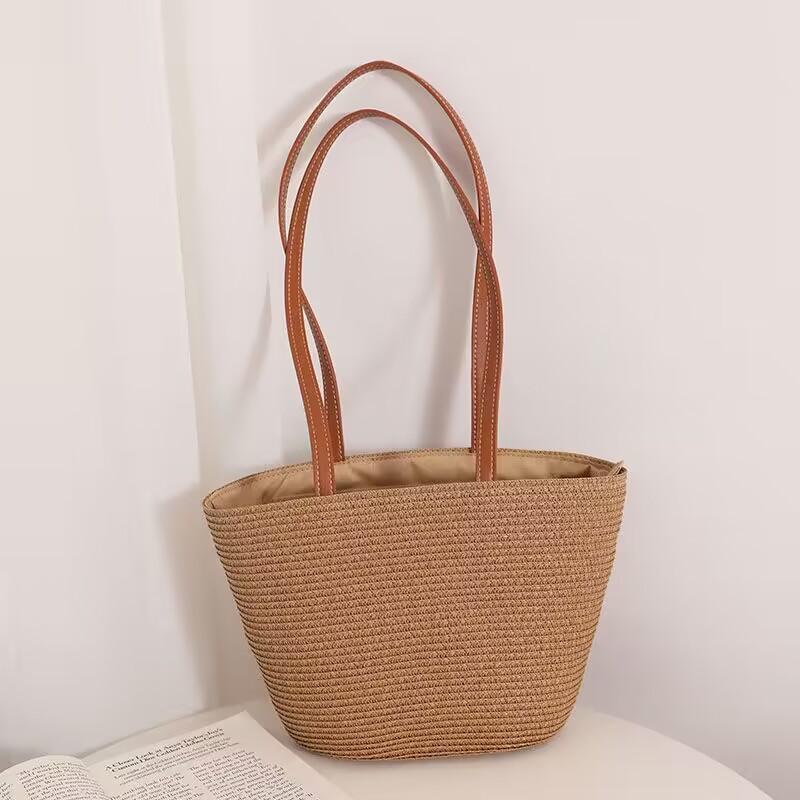 

Смугаста солом яна сумка через плече літня нова літня повсякденна універсальна жіноча пляжна сумка з ротанга