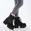 2023 Winter Women European Style Ankle Boots, Front Lace‑Up Embroidery Decor Side Zipper Platform Thick‑Sole Fashion Ladies Boots