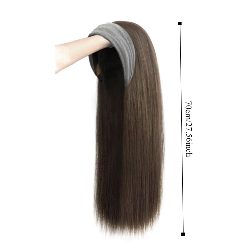 Hair Hoop Half Headband Wig Korean Style Long Straight Hair Gray Wide Knit Headband Wig Daily Wear