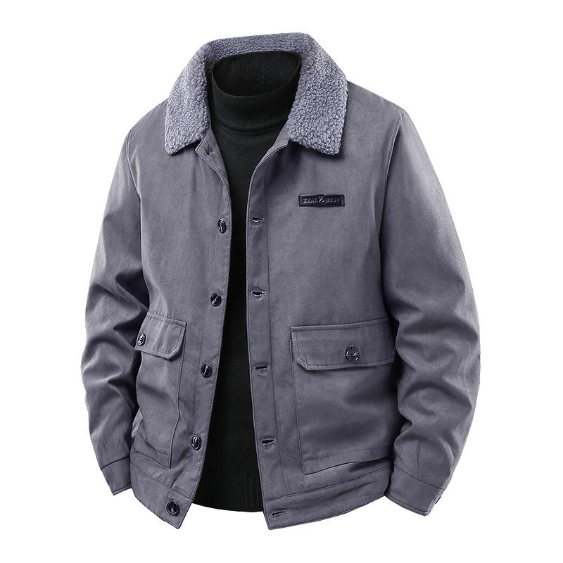 Minimalist Padded Jacket Men's 2026 Lamb's Wool Jacket Deer Skin Velvet Thickened Cotton Clothing Cotton Clothing Breathable Work Casual Jacket