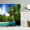 Ocean Sunrise Shower Curtain Summer Beach Tropical Palm Tree Hawaiian Sunset Coastal Scenery Sea Wave Bath Curtain With Hooks