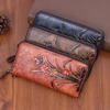 New Top Layer Cowhide Leather Bag with Retro Style, Multi Slot Long Wallet, Embossed and Colored