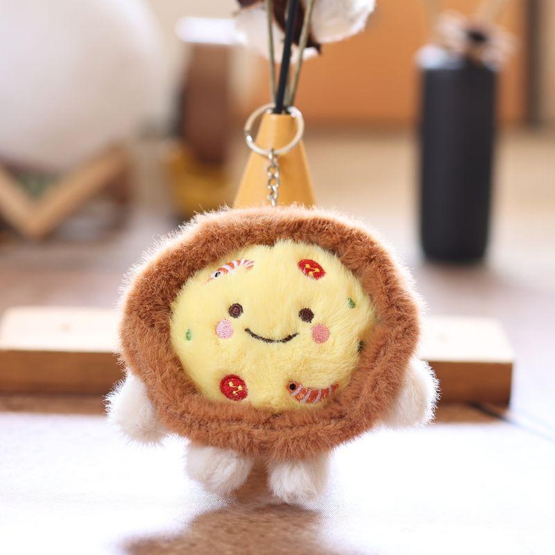 Pizza Cartoon Cute Sandwich With Smiling Expression Plush Toy Keychain Pendant