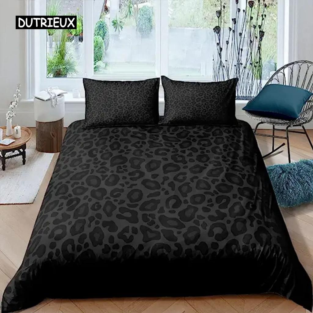 Leopard Print Duvet Cover Safari Cheetah Africa Animal Bedding Set Men Women Bedroom Decor Black and Brown Leopard Quilt Cover