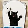 Funny Black Cat with Toilet Paper Self Adhesive Toilet Sticker Bathroom Wall Decor for Cat Lovers