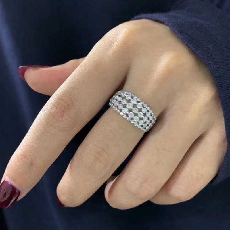 Modish Fashionable High Quality Tone 5 Rows White Zircon Stone Finger Ring Women Engagement Bridal Gathering Bridal Present Present Jewelry 8