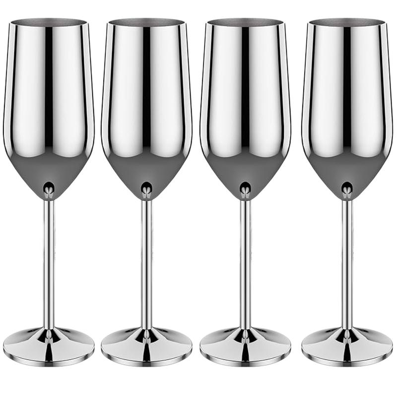 4Pcs New Stainless Steel Wine Glasses Unbreakable Metal Cocktail Glasses 220ml for Drinking Cocktails and Wine In the At Bar Cup