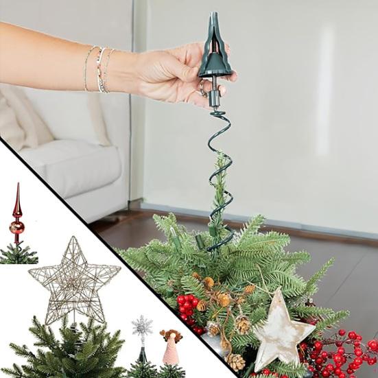 Christmas Tree Topper Holder Universal Twist-on Tree Topper Stabilizer Plastic Green Support Rod with Adjustable Attachments