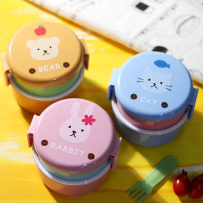 Scatola per il pranzo a forma di animale carino Scatola per il pranzo rotonda giapponese a doppio strato Mini Bento Box per la frutta dei bambini Scatola per gli spuntini Scatola per il pranzo per bambini al microonde 540ml