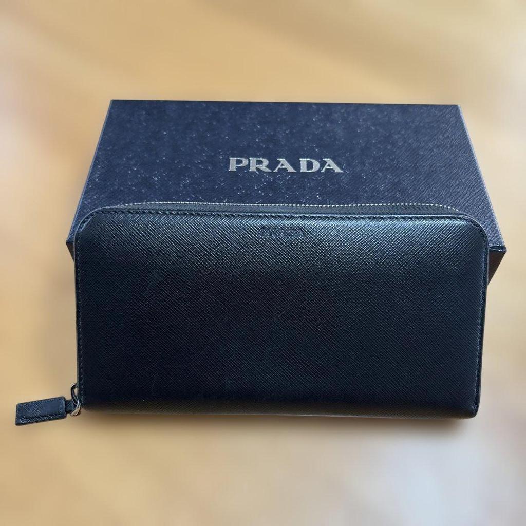 Used PRADA Black Leather Long Wallet
