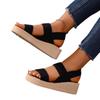 Damen Sommer gewebtes elastisches Band Keilsandalen mit dicker Sohle Freizeitschuhe