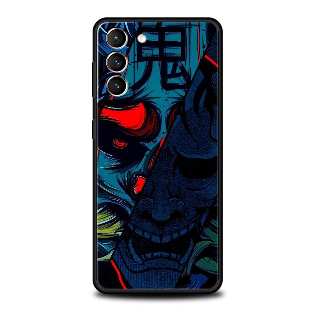 Japan Samurai Oni Mask Phone Case For Samsung Galaxy S26 Ultra S25 Plus S24 FE S23 S22 5G S21 S20 Cover Black Soft