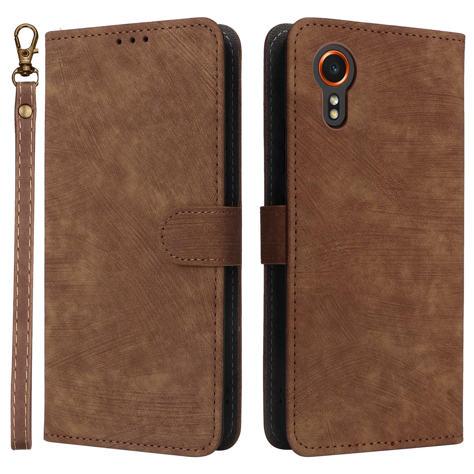 

For Samsung Galaxy Xcover7 Leather Case with Strap RFID Blocking Wallet Brown