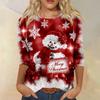 Damen Casual Weihnachtsdruck Hals 3/4 Ärmel T-Shirt