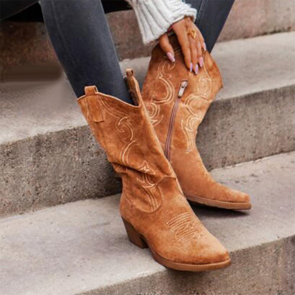 Mujer Vintage Bordado Media Pantorrilla Botas Cowboy Zip Up Low Heel Shoes  Winter comprar a buen precio — entrega gratuita, reseñas reales con fotos —  Joom