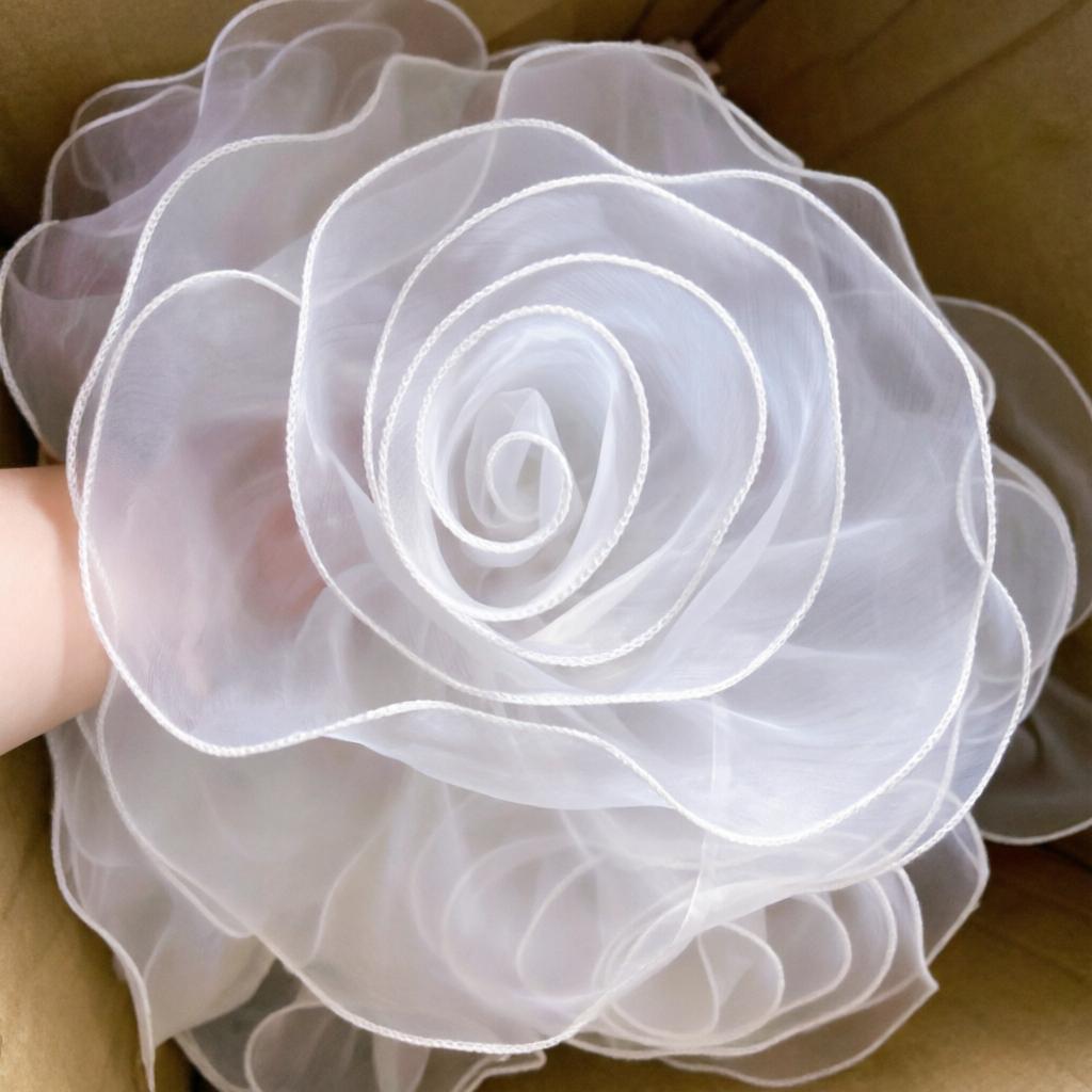 2 szt. 17 cm Biały Różowy Organza Duży Kwiat Suknia Ślubna Akcesorium do Włosów Panny Młodej Kostium na Występ Puszysty Tiul Koronkowy Wzór