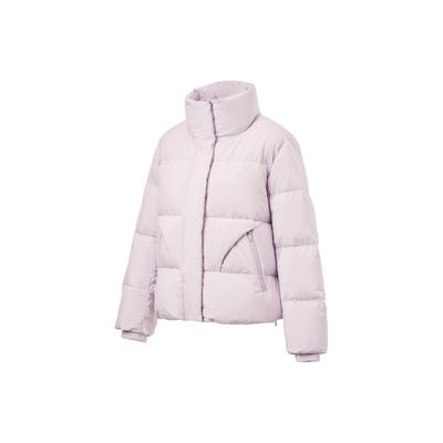 Li Ning Fitness Series Solid Color Stand Collar Water Resistant Anti Static Loose Down Jacket Women Outerwear Silk-Purple AYMT096-4
