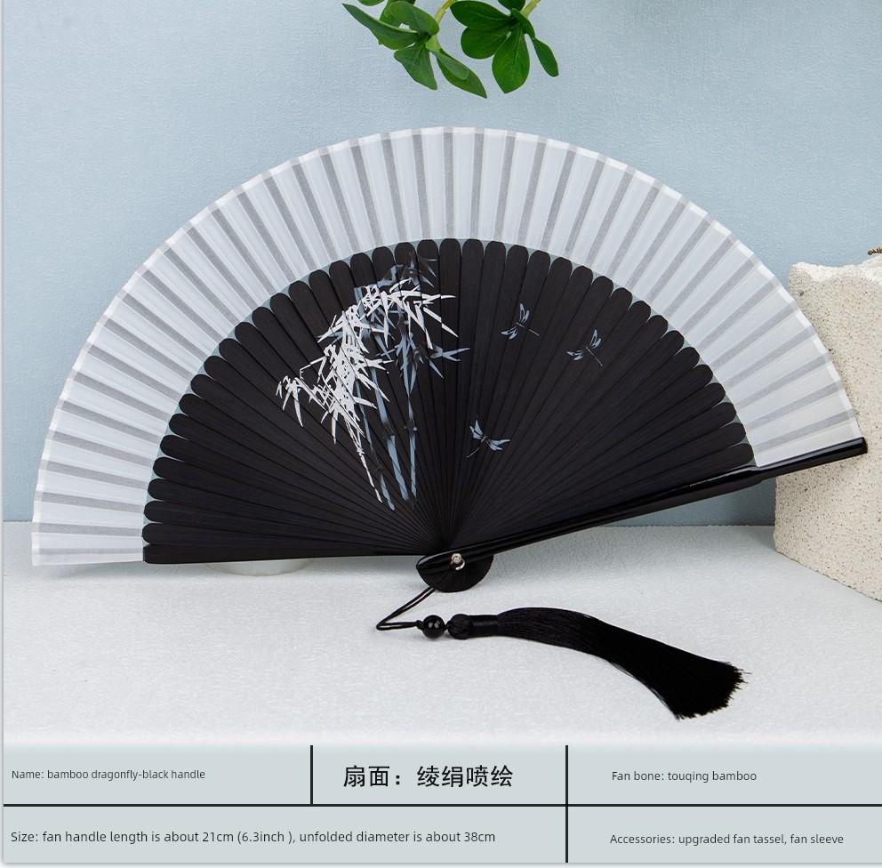 New Style Folding Fan for Summer Cooling, Portable and Compact, Traditional Chinese Style, Suitable for Dance, with Large Tassels
