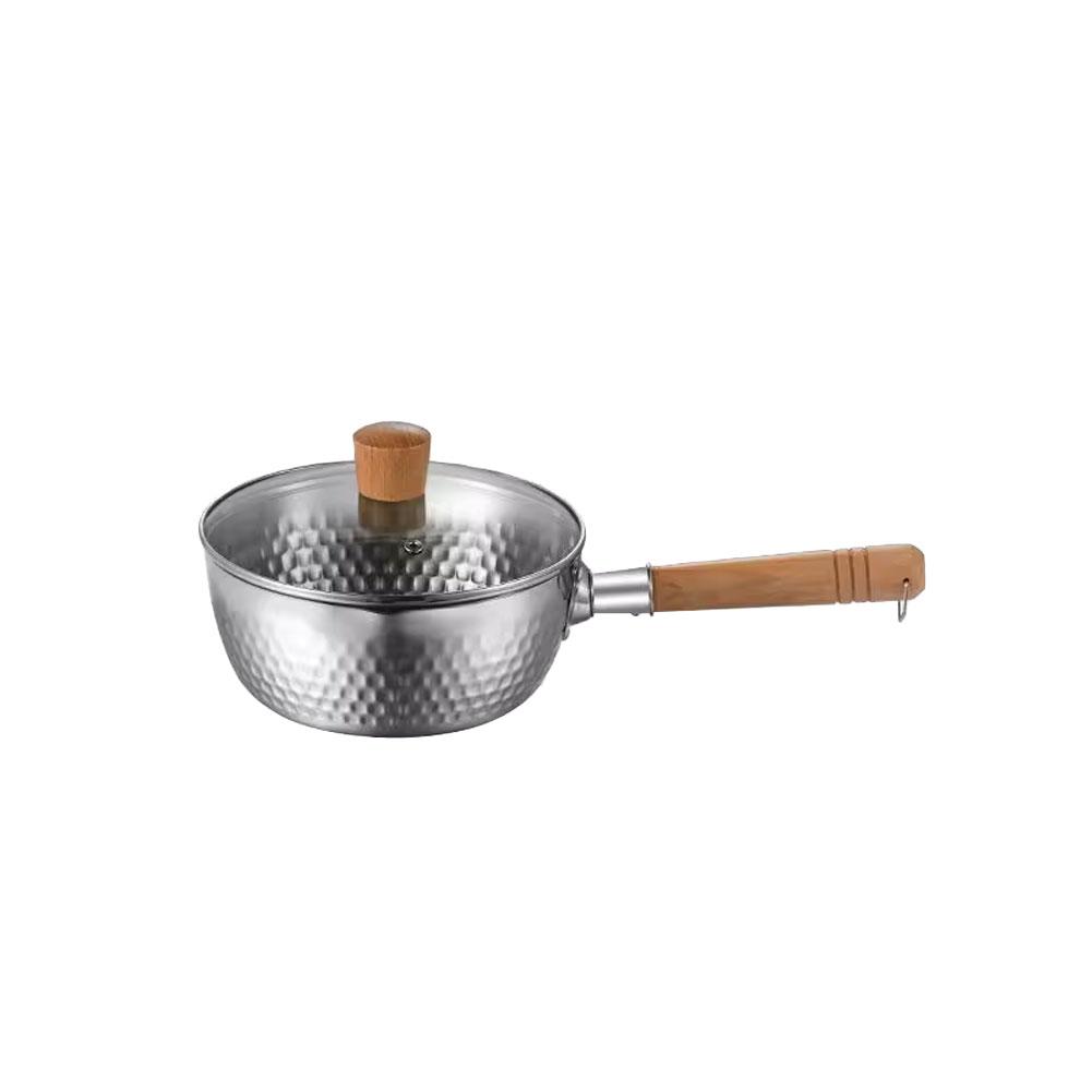 1 Pcs Stainless Steel Small Milk Pot With Heat-resistant Wooden Handle And Lid Snow Flat Pot, Stainless Steel Milk Pot