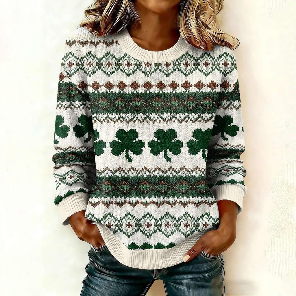 Women'S St. Patrick's Day Sweater Cute Fun Patrick's Day Sweater Spring  Long Sleeve Knitted Sweater
