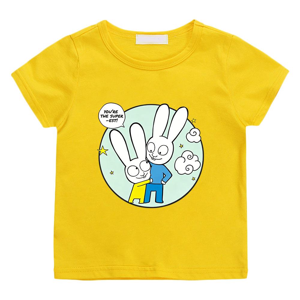 

Simon Super Rabbit Cartoon Children s T-shirt 100%Cotton Cute Boys Girls Short Sleeve Manga Print Kids Top Casual Toddler Summer 160 жовтий