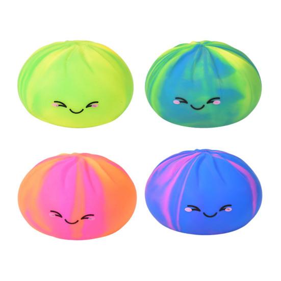 Smiling Steamed Bun Stress Ball Anti-Anxiety Colorful Dumpling Squeeze Toy Soft Stretchy Simulated Dough Ball Fidget Sensory Toy