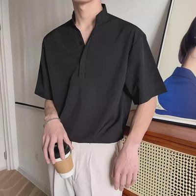 Herrskjorta Lätt Stil Ståkrage Kortärmad Pikétröja - Snygg Sommar Isilke Vardaglig T-shirt