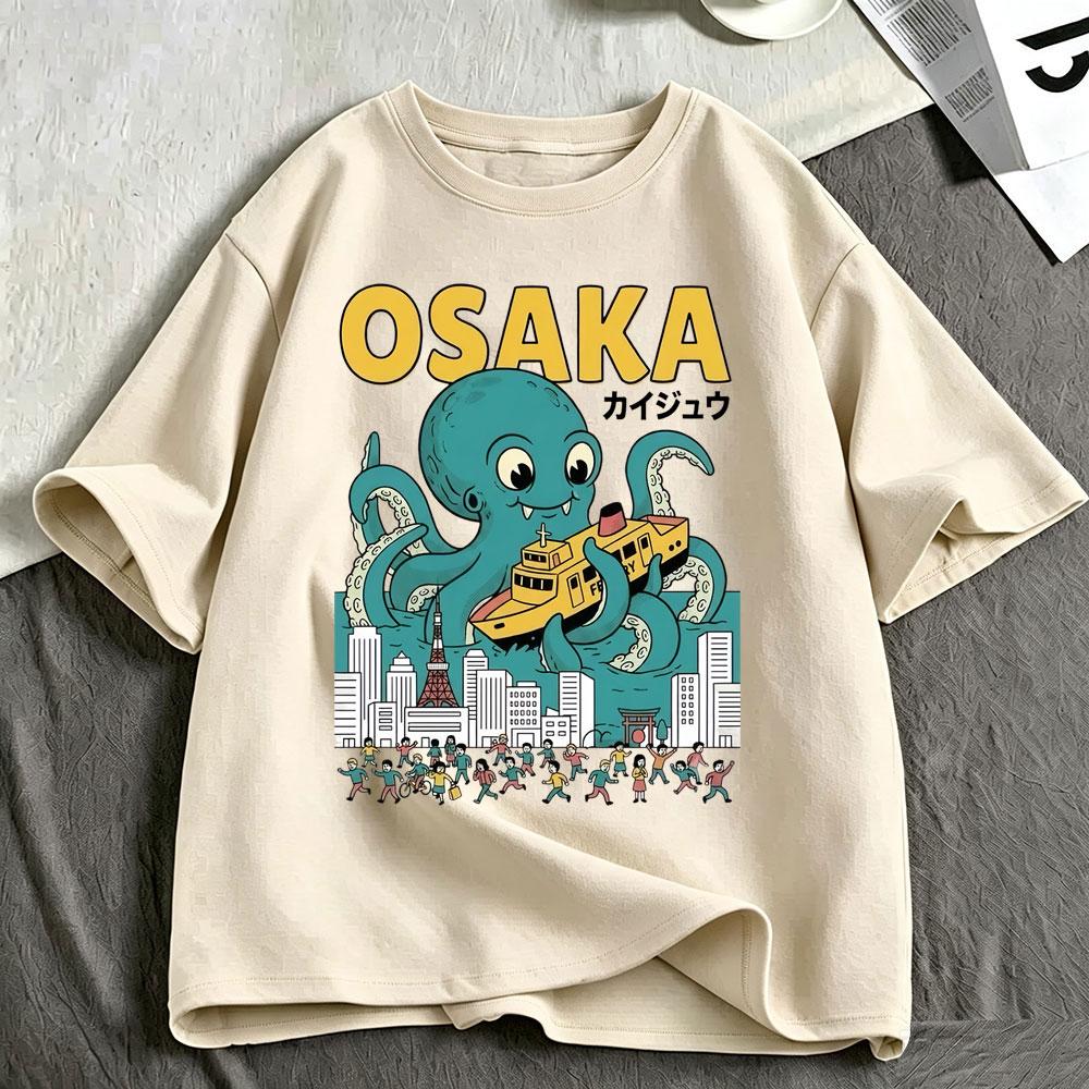 Osaka Dotonbori Drunken Octopus Funny Meme T Shirts Japanese Style Food Lover Tshirt Cotton Vintage Loose Short Sleeve Tshirts