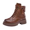Leather Hollow Martin Boots Women's Platform Double Side Zipper Women's Leather Boots Lace-up Casual Shoes