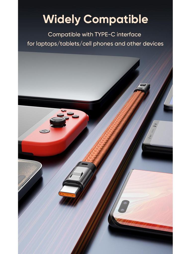 240W Rotating Type-C PD3.0 Fast Charge Keychain Lanyard with Dual Port Data Cable.