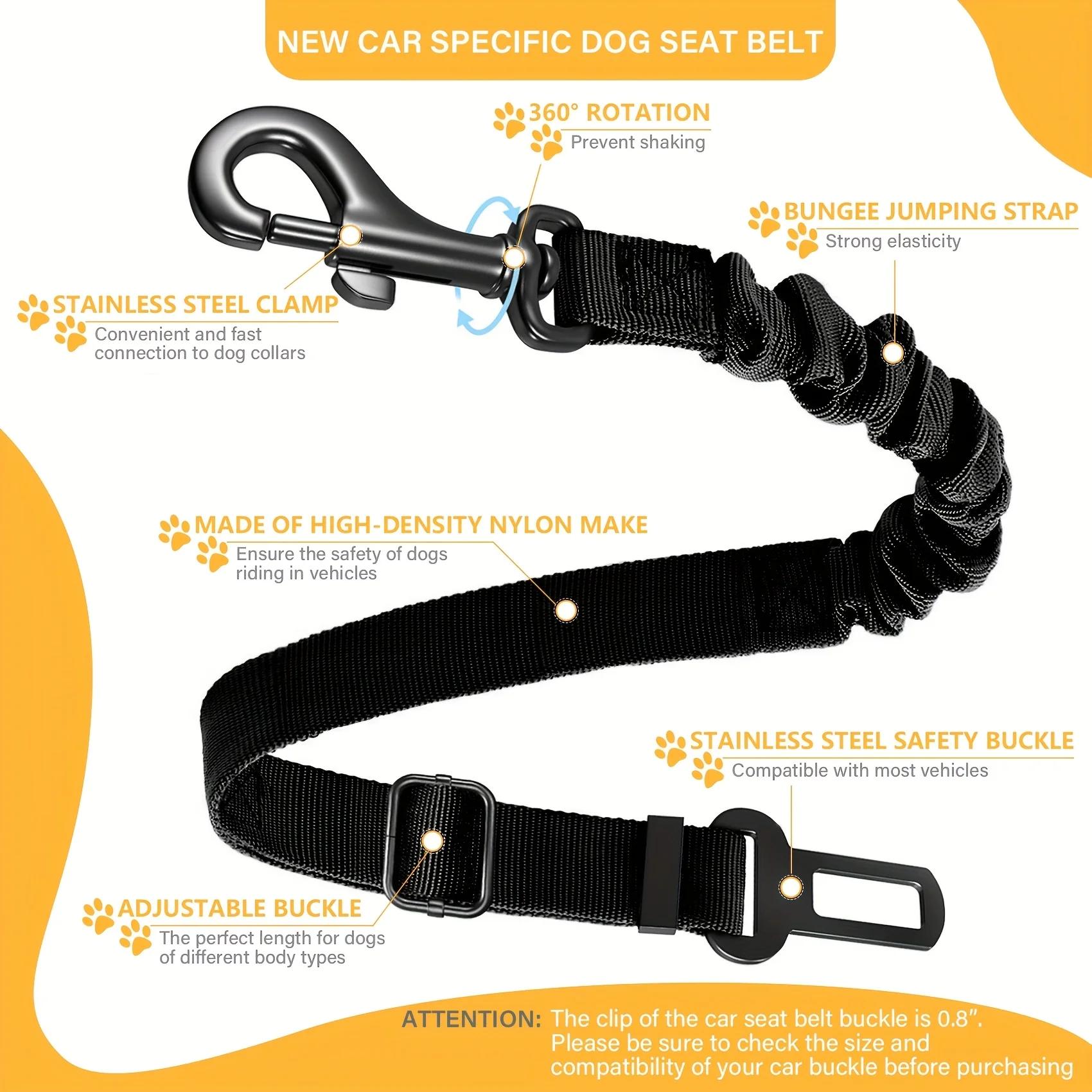 

Adjustable Dog Seat Belt Harness - Elastic Nylon Retractable Safety Restraint with Secure Clasps for All Dog Sizes, Dog Harness чорний