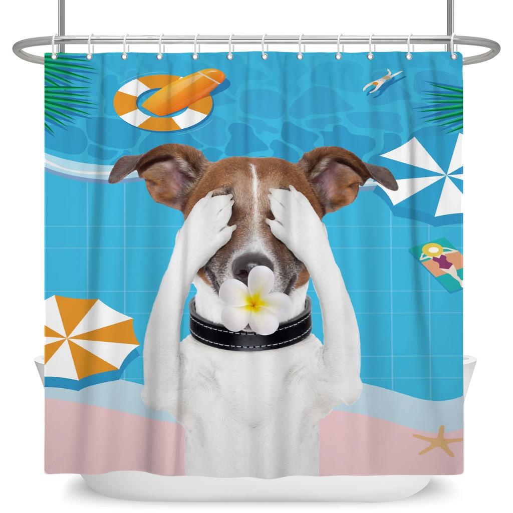 Hrdinský Velký bílý žralok s pistolí Kočka Vtipný sprchový závěs Pro kryt vany Kryt koupelny Koupání Extra velký Široký 12 ks háčků