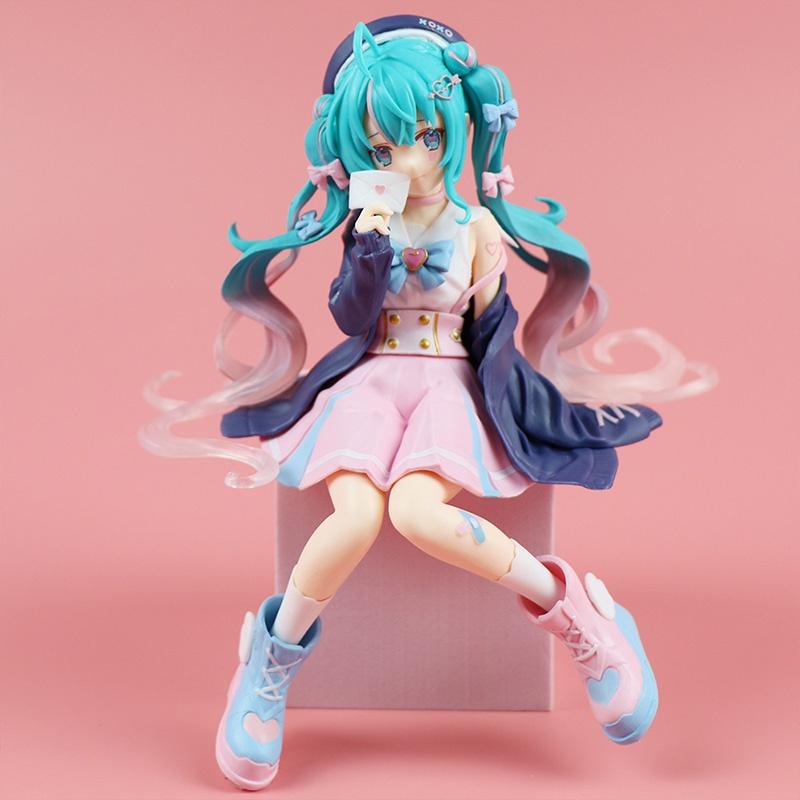 Cute Pink Sitting Pose Hatsune Miku Pvc Figure For Teens