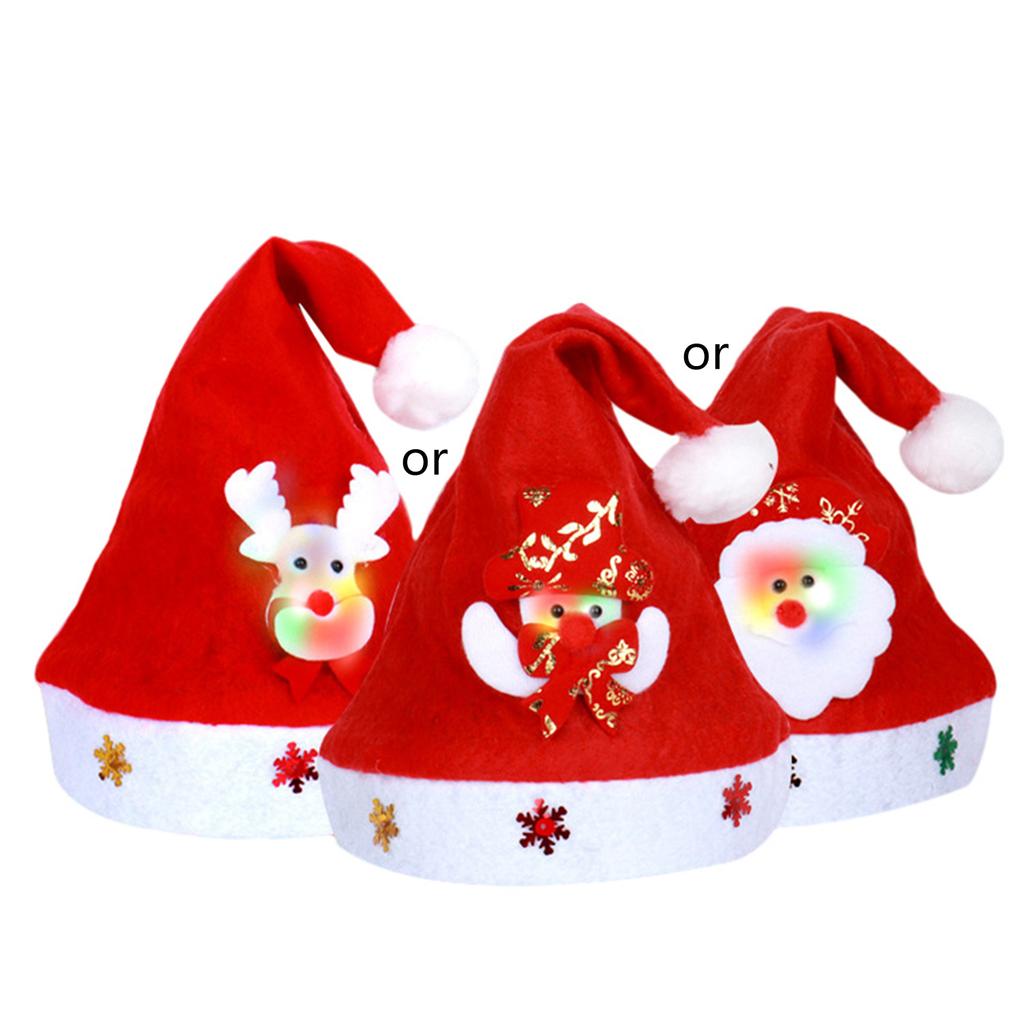 Christmas Santa Hat Decorative LED Santa Cap Festival Holiday Party Dress Up Unisex Felt Santa Hat for Adults Children