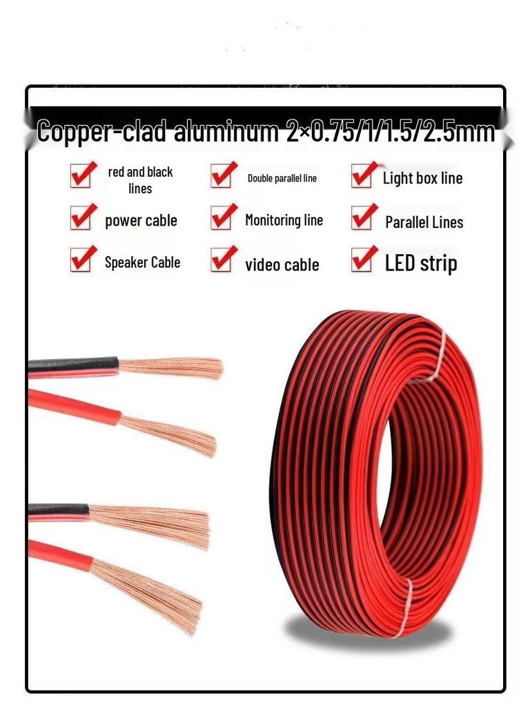 National Standard 0.5 Sq RVB Red/Black Parallel Wire for LED/Outdoor Monitoring, 0.3 LED Light Wire, 0.75 Twin Cord