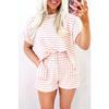 Women's 2Pcs Striped Pajama Set Short Sleeve T-Shirt + Drawstring Shorts Casual Loungewear For Summer Loose Fit Homewear