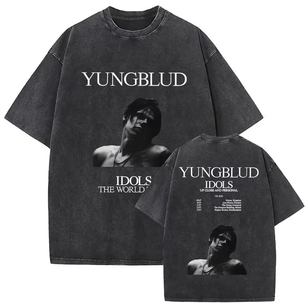 T-shirt Vintage Lavate Yungblud IDOLS The World Tour Uomo Donna Hip Hop Alta Qualità Gotico Oversize Streetwear