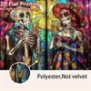 Halloween Colored Glass Curtains Skull Heart Pattern Prints Window Decorations Home Room Made Of Polyester