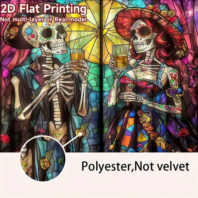 Halloween Colored Glass Curtains Skull Heart Pattern Prints Window Decorations Home Room Made Of Polyester
