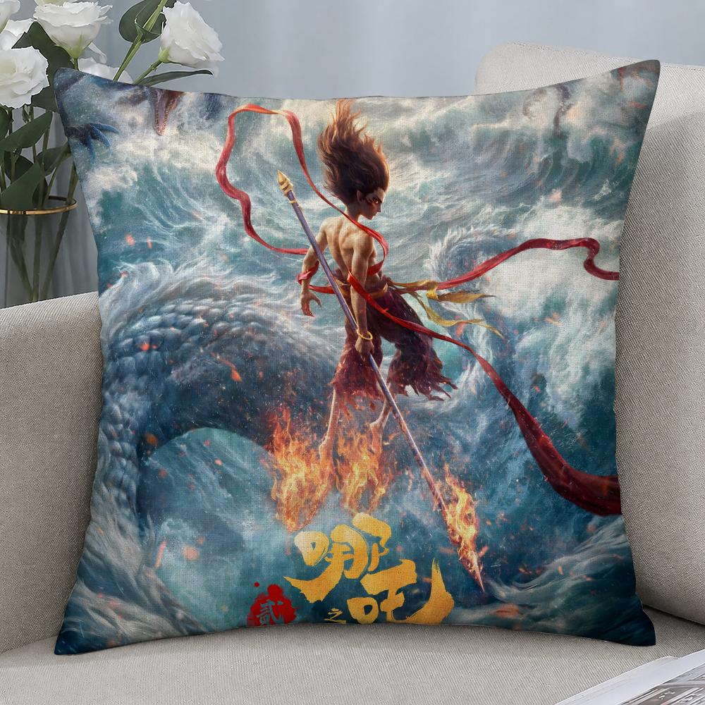 Movie NEZHA  Cushion Cover Cushion Covers Natural Linen Breathable Sofa Bedroom Decor Pillowcase